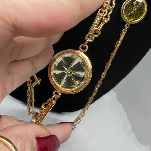 Vintage Judy Lee Gold Hue Colorful Cut Glass 50”L Necklace - Picture 6 of 8